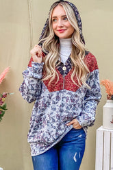 Trendy Printed Half Zip Up Long Sleeve Hoodie for Casual Comfort
